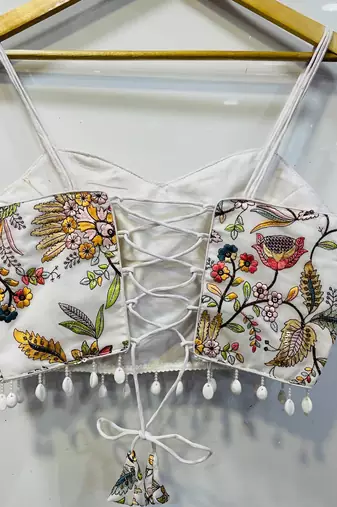 White designer embroidery and sequence work spaghetti strap blouse