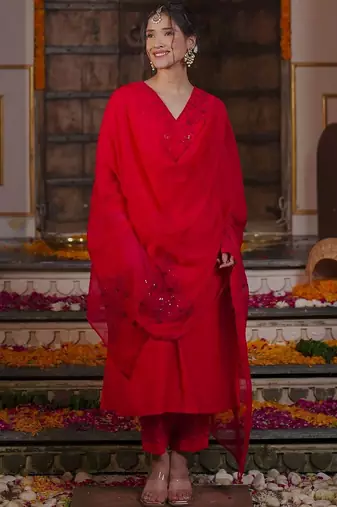 Women Ethnic Motifs Embroidered Sequinned Kurta with Trousers & With Dupatta