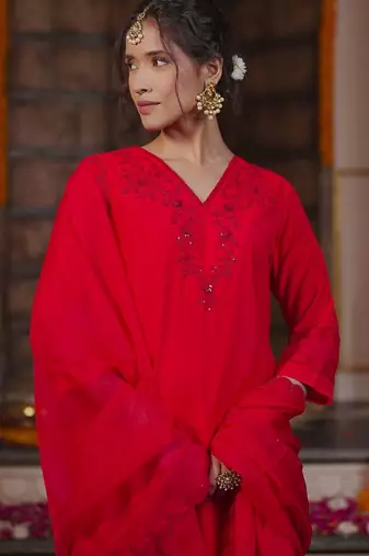 Women Ethnic Motifs Embroidered Sequinned Kurta with Trousers & With Dupatta