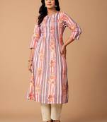 Floral Printed Pleated Cotton A-Line Kurta with Trousers