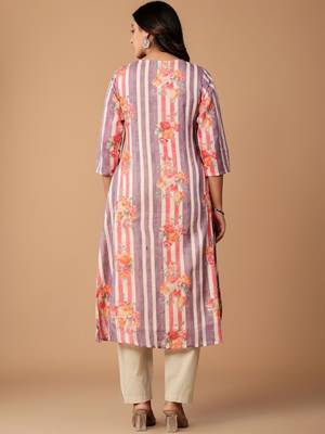Floral Printed Pleated Cotton A-Line Kurta with Trousers 3