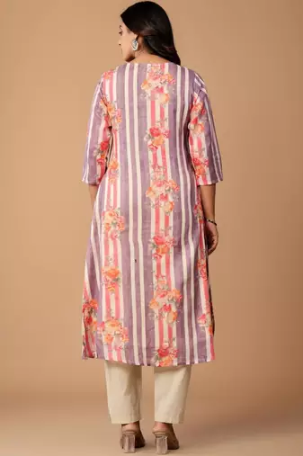 Floral Printed Pleated Cotton A-Line Kurta with Trousers