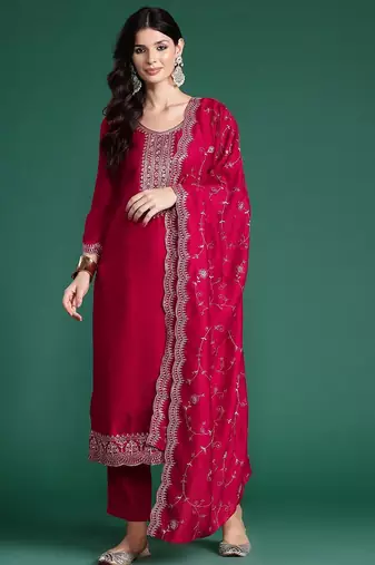 Ethnic Motifs Embroidered Sequinned Kurta With Trousers & Dupatta