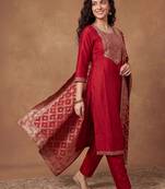 Women Ethnic Motifs Embroidered Kurta with Trousers & With Dupatta