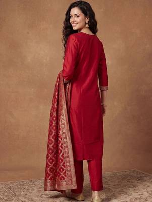 Women Ethnic Motifs Embroidered Kurta with Trousers & With Dupatta 4