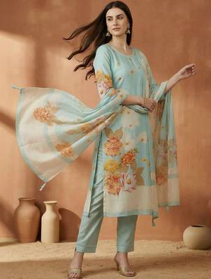 Women Ethnic Motifs Printed Mirror Work Cotton Kurta with Trousers & With Dupatta 2