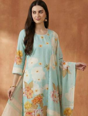 Women Ethnic Motifs Printed Mirror Work Cotton Kurta with Trousers & With Dupatta 3
