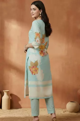 Women Ethnic Motifs Printed Mirror Work Cotton Kurta with Trousers & With Dupatta