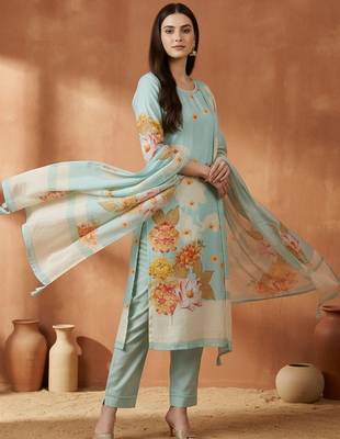 Women Ethnic Motifs Printed Mirror Work Cotton Kurta with Trousers & With Dupatta 6