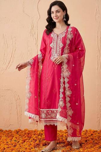 Women Ethnic Motifs Embroidered Thread Work Kurta with Trousers & With Dupatta