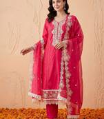 Women Ethnic Motifs Embroidered Thread Work Kurta with Trousers & With Dupatta