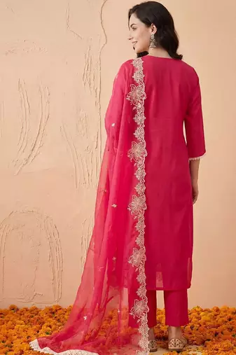 Women Ethnic Motifs Embroidered Thread Work Kurta with Trousers & With Dupatta