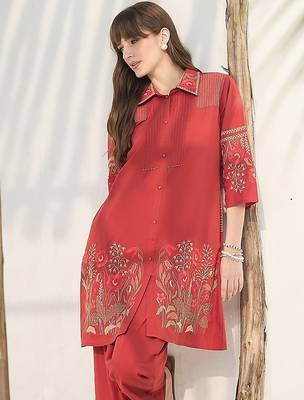 Women Floral Embroidered Thread Work Cotton A-Line Kurta with Palazzos 1