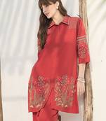 Women Floral Embroidered Thread Work Cotton A-Line Kurta with Palazzos