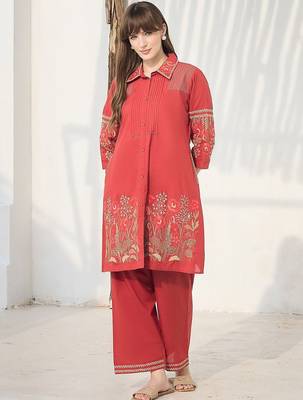 Women Floral Embroidered Thread Work Cotton A-Line Kurta with Palazzos 2