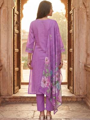 Women Floral Embroidered Thread Work Cotton Kurta with Trousers & With Dupatta 4