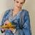 Women Floral Printed Thread Work Linen Kurta with Trousers & With Dupatta