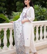 Women Ethnic Motifs Embroidered Thread Work Cotton Kurta with Trousers & With Dupatta