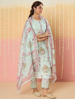 Women Floral Printed Kurta with Trousers & Dupatta 4