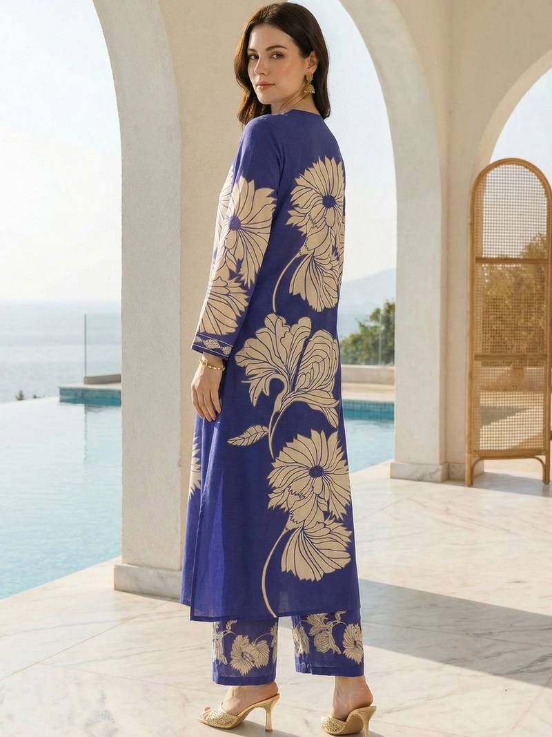 Women Floral Printed Beads and Stones Kurta with Palazzos