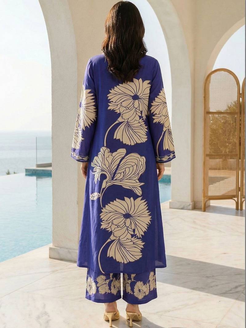 Women Floral Printed Beads and Stones Kurta with Palazzos