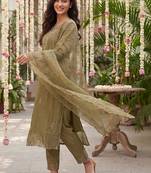 Women Ethnic Motifs Embroidered Thread Work Kurta with Trousers & With Dupatta