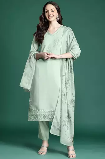 Floral Embroidered Kurta with Trousers & Dupatta