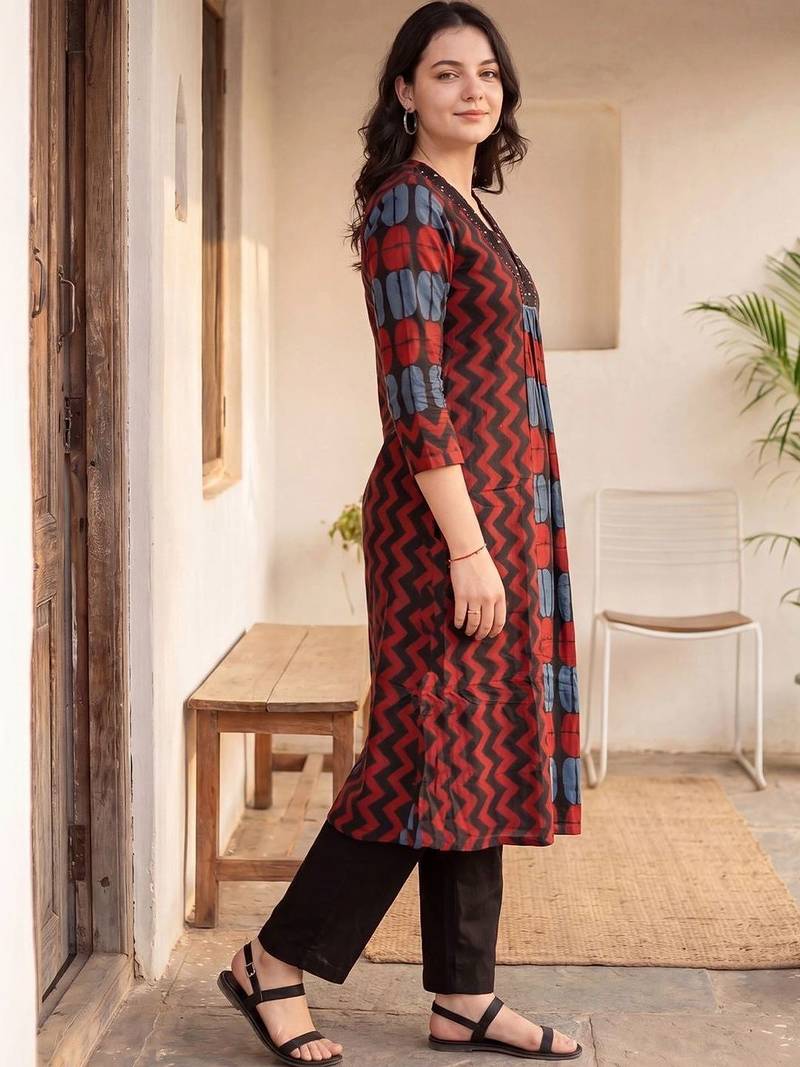 Women Ethnic Motifs Printed Cotton Kurta with Trousers