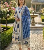 Women Ethnic Motifs Printed Angrakha Sequinned Cotton Kurta with Trousers & With Dupatta