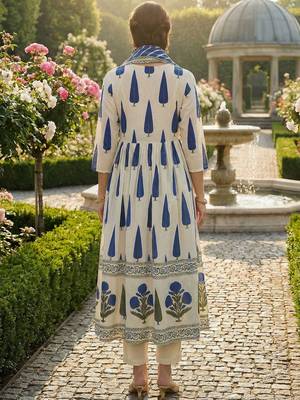 Women Ethnic Motifs Printed Angrakha Sequinned Cotton Kurta with Trousers & With Dupatta 5