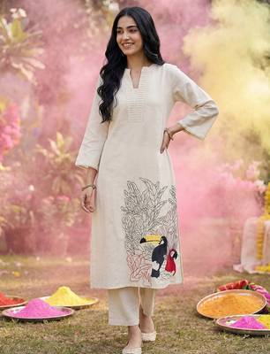 Women Ethnic Motifs Embroidered Cotton Kurta with Palazzo 1