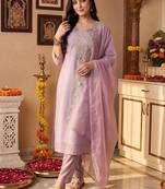 Women Ethnic Motifs Embroidered Thread Work Liva Kurta with Trousers & With Dupatta