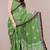 green batik printed chiffon saree with unstitched blouse piece