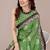 green batik printed chiffon saree with unstitched blouse piece