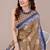 brown batik printed chiffon saree with unstitched blouse piece