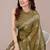 mustard batik printed chiffon saree with unstitched blouse piece