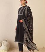 Women Ethnic Motifs Printed Mirror Work Cotton Kurta with Trousers & Dupatta