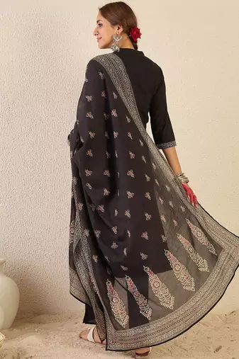 Women Ethnic Motifs Printed Mirror Work Cotton Kurta with Trousers & Dupatta