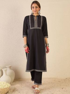 Women Ethnic Motifs Printed Mirror Work Cotton Kurta with Trousers & Dupatta 6