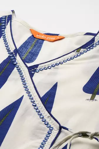 Ethnic Motifs Printed Angrakha Cotton Kurta with Trousers & Dupatta