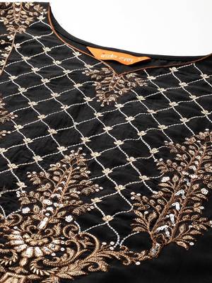 Ethnic Motifs Embroidered Zari Liva Kurta with Trousers & With Dupatta 3
