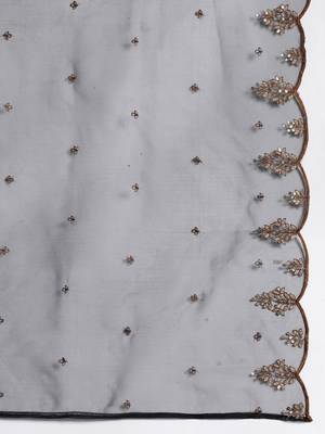 Ethnic Motifs Embroidered Zari Liva Kurta with Trousers & With Dupatta 5