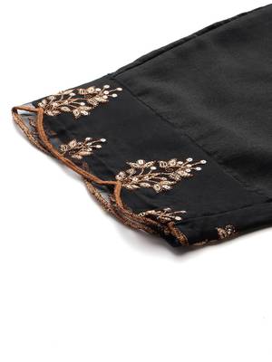 Ethnic Motifs Embroidered Zari Liva Kurta with Trousers & With Dupatta 9