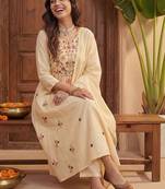 Women Floral Embroidered Empire Thread Work Kurta with Trousers & With Dupatta