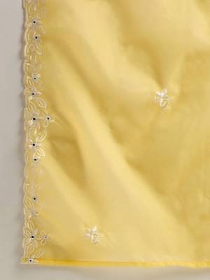Floral Embroidered V-Neck Thread Work Straight Kurta With Trousers & Dupatta 4