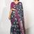 blue madhubani ethnic printed viscose cotton saree with unstitched blouse piece