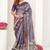 purple madhubani ethnic printed cotton silk saree with unstitched blouse piece