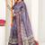 purple madhubani ethnic printed cotton silk saree with unstitched blouse piece