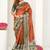 orange madhubani ethnic printed cotton silk saree with unstitched blouse piece