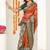 orange madhubani ethnic printed cotton silk saree with unstitched blouse piece